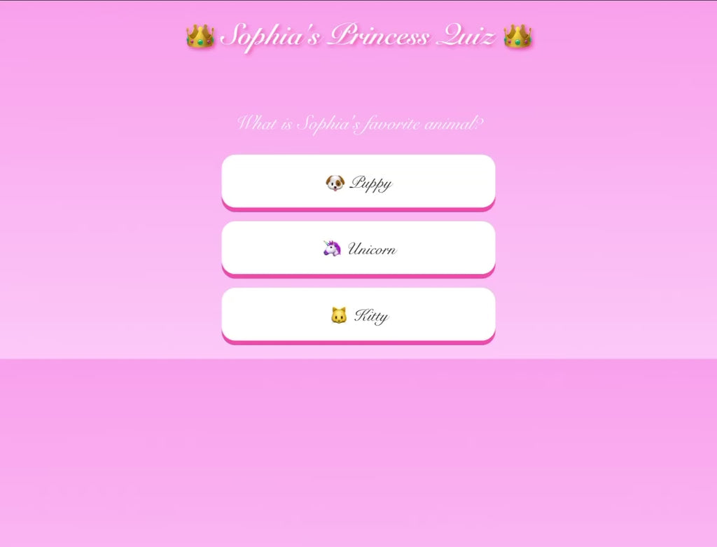 👑 Princess Quiz – Interactive Birthday Invitation 🎀