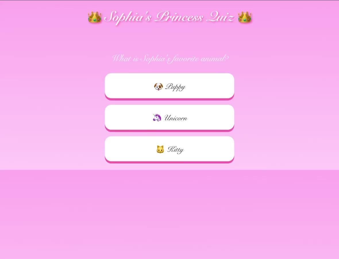 👑 Princess Quiz – Interactive Birthday Invitation 🎀